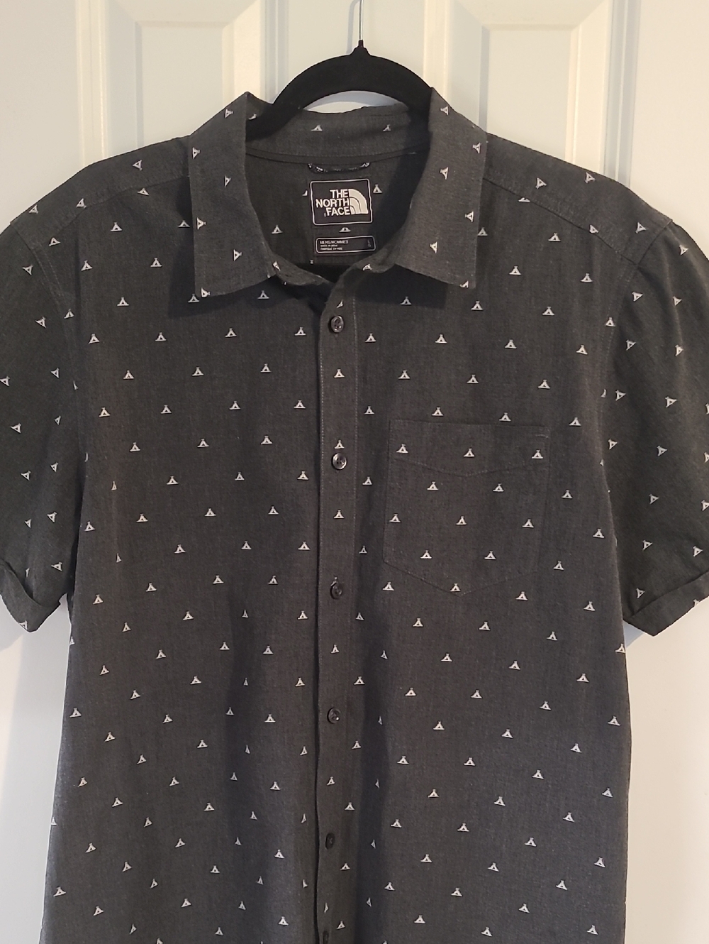 The North Face Men's Charcoal Short-Sleeve Button-Down with White Micro Print